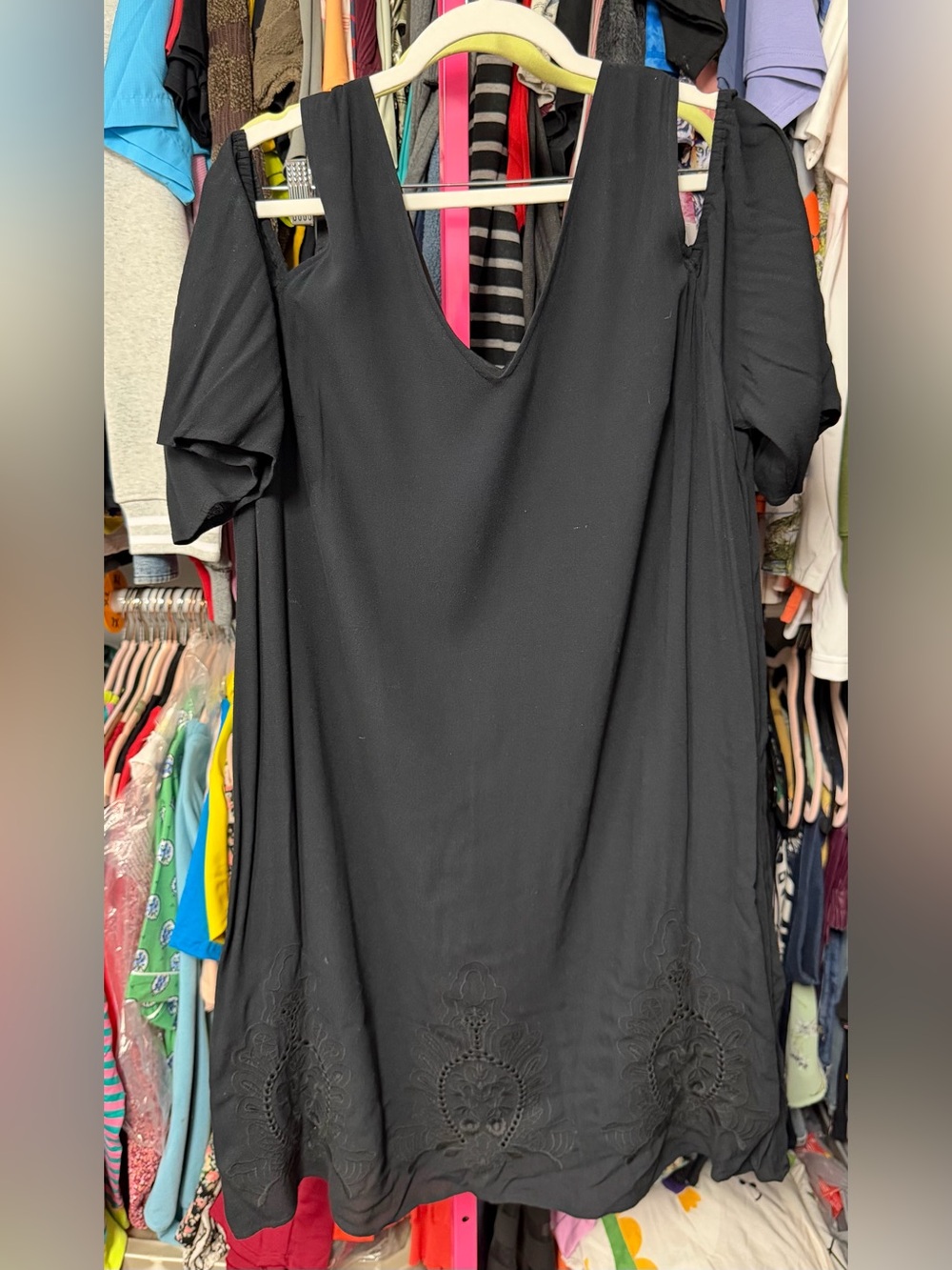 Mossimo women’s size XL mini dress cold shoulder solid black embroidered